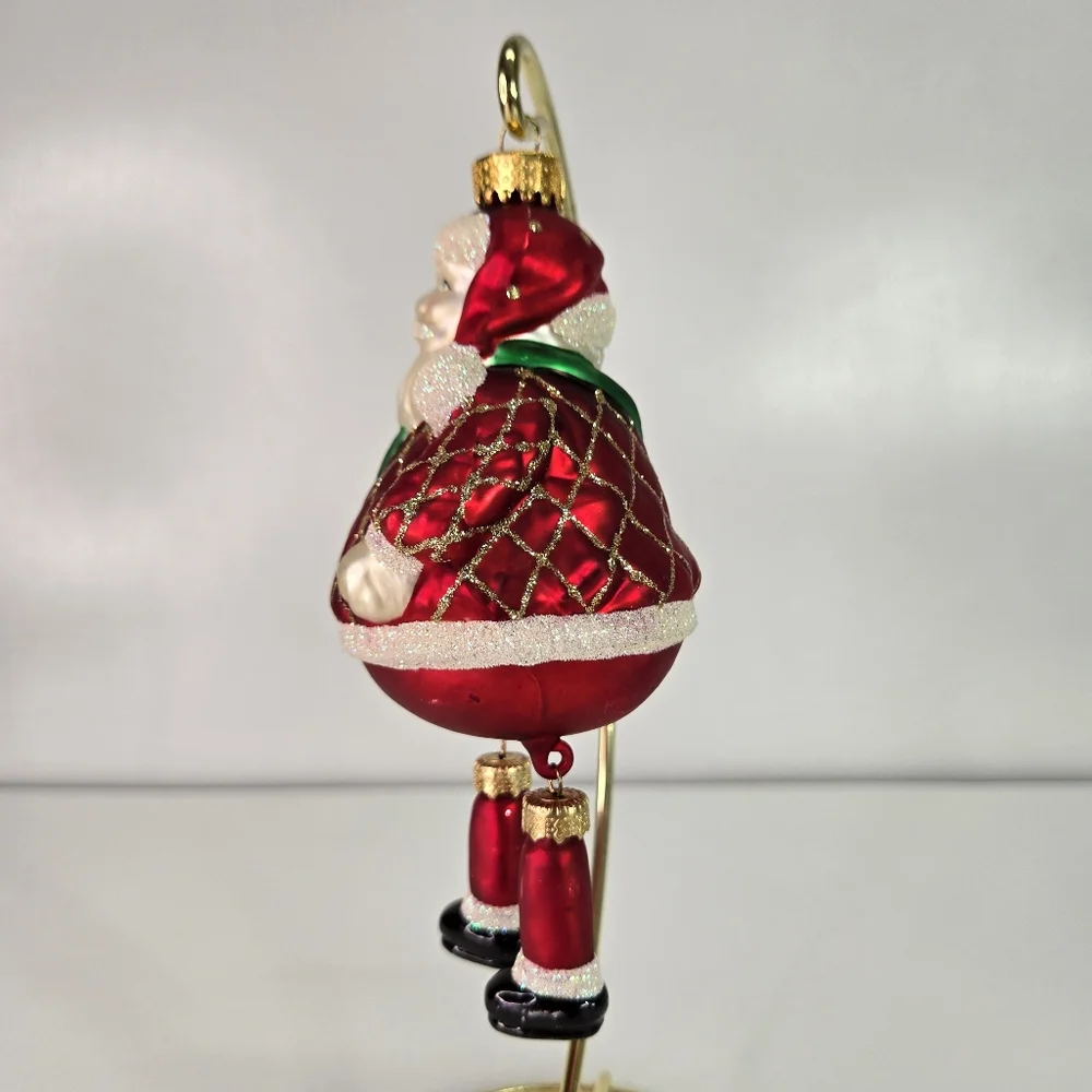 VTG Blown Glass Santa Hanging Ornament With Dangling Legs Toy Sack and Tree‎